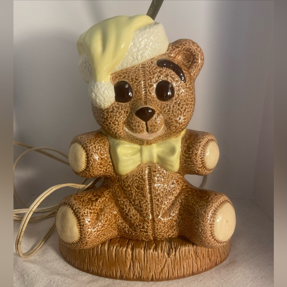 Vintage Brown Teddy Bear Lamp ceramic figurine MCM nursery decor by Marion